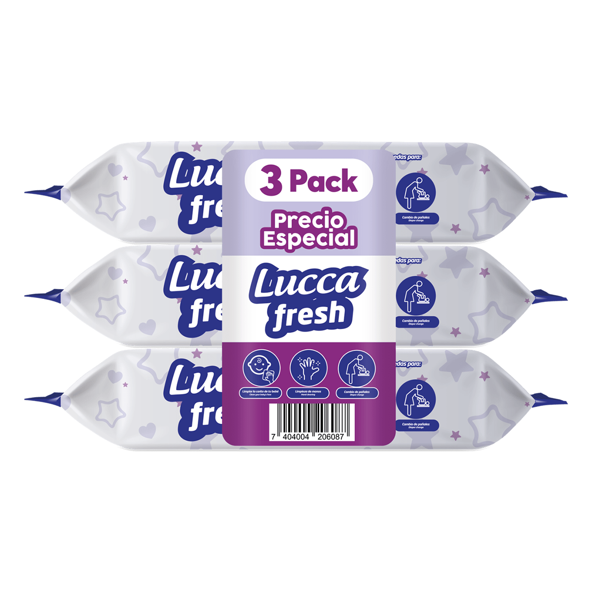 Wet Wipes Lucca fresh <br>3 Packs x 216un