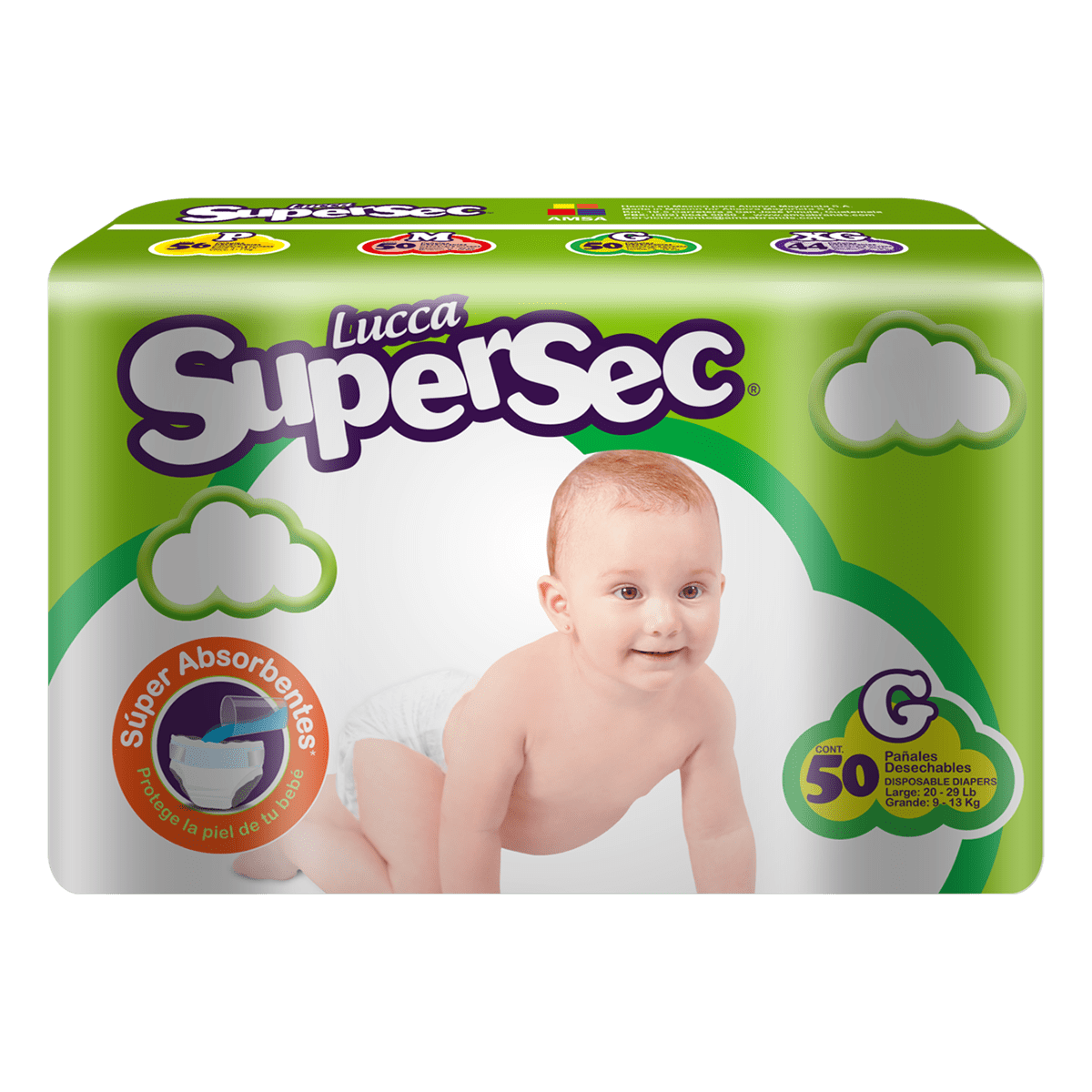 Lucca SuperSec Diapers <br>Large (20 35 Lbs)