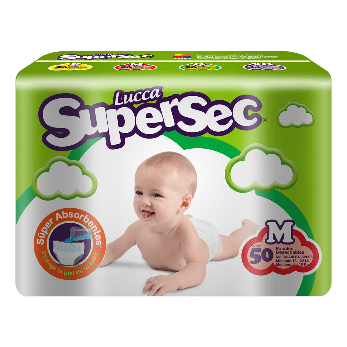 Lucca SuperSec Diapers<br> Medium (13 24 Lbs)