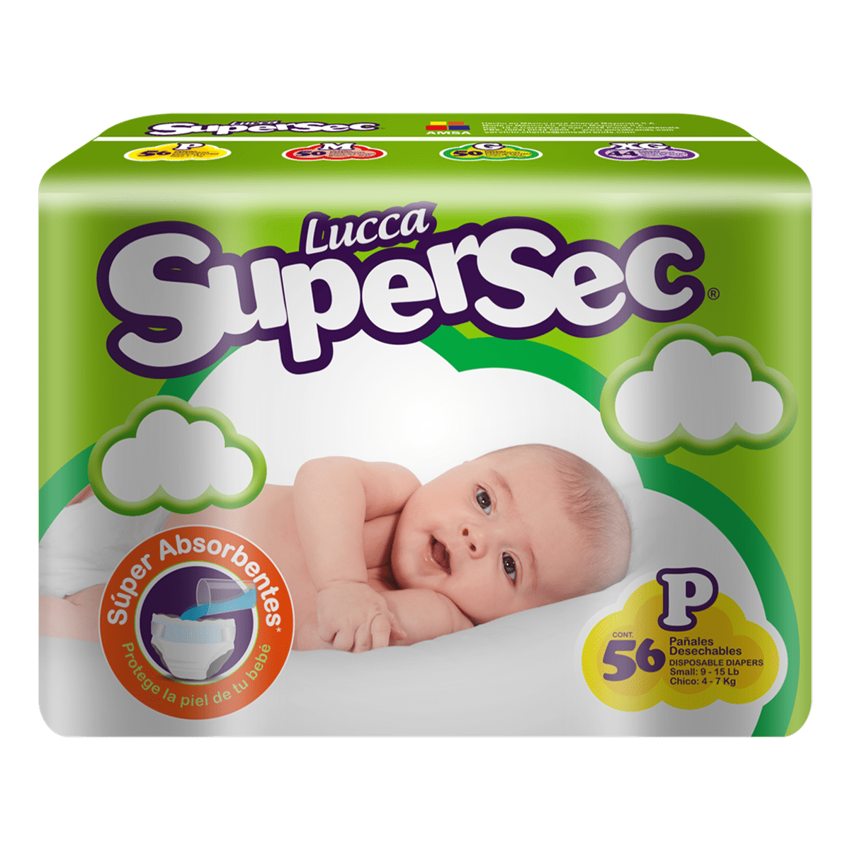 Pañal Lucca SuperSec <br>Pequeño (De 8-13 lbs)