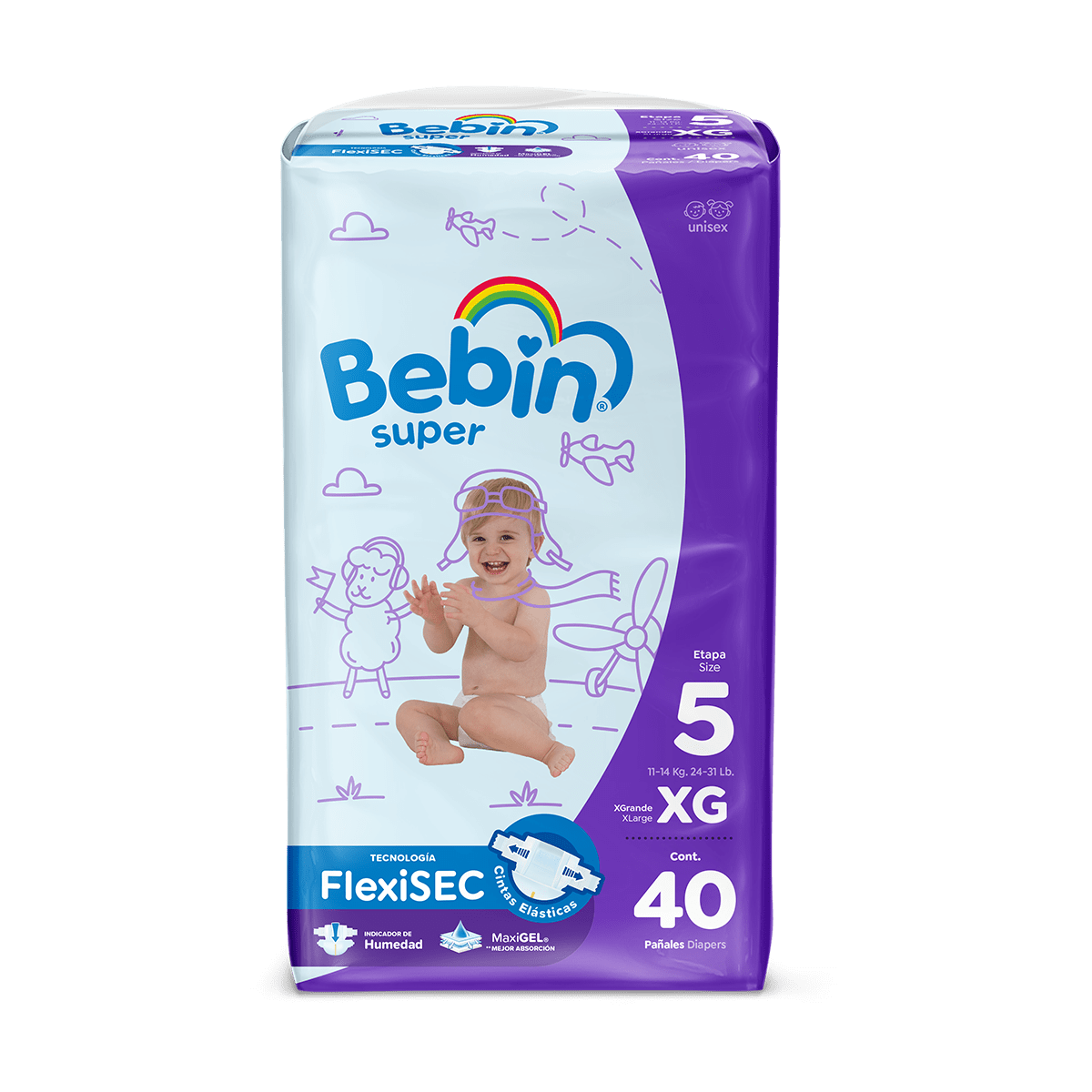 Pañal Bebin Super<br> Xtra Large (up to 37 Lbs)