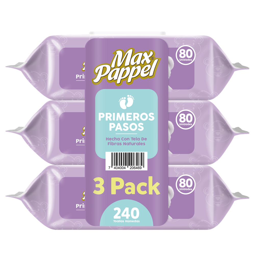 3 Pack Max Pappel Primeros Pasos 4 paquetes x 240 toallas​