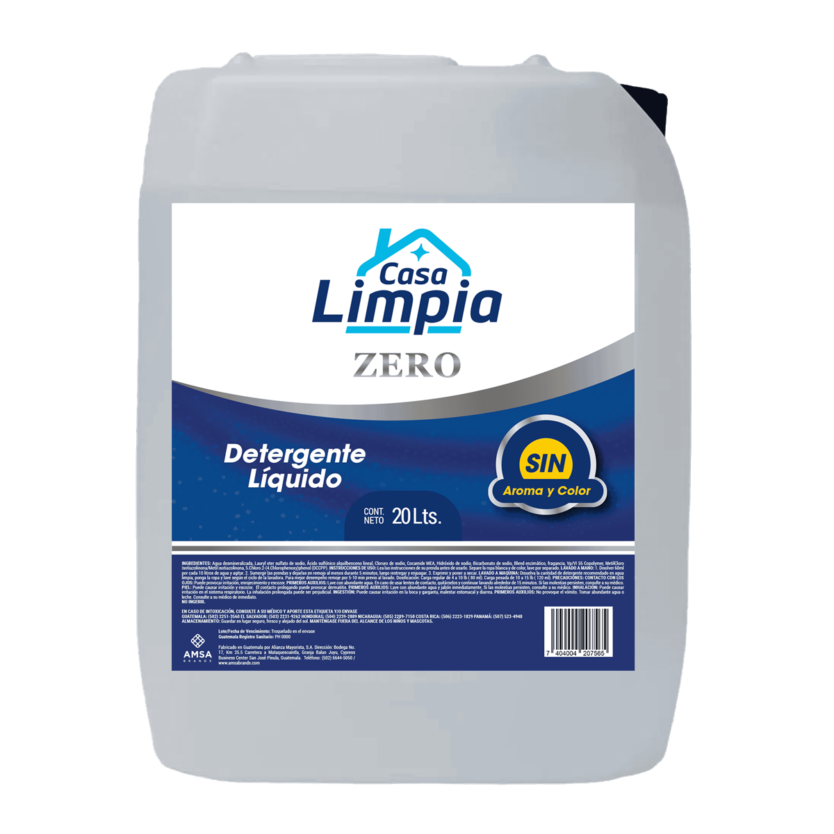 Detergente Sin Aroma y Sin Color​  Caneca 20L​
